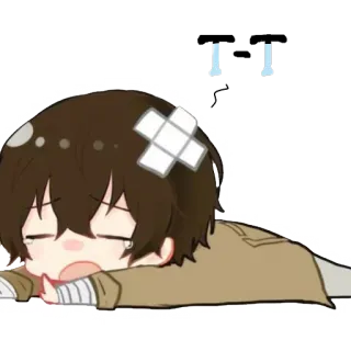 ✨ Anime, Chibi, Triste, Lindo, Dazai Osamu, Vendajes, Llorando, Manga telegram sticker