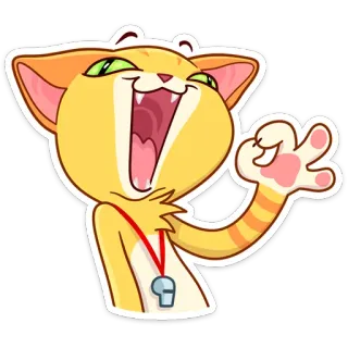 👌 gato, dibujo animado, ok, silbido, entrenador, feliz whatsapp sticker