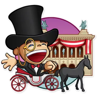 🇦🇹 cartoon, character, carriage, horse, top hat, monocle, building telegram sticker