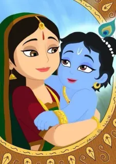 😊 Krishna baby krishna, indian god, hinduism, mother, cartoon telegram sticker