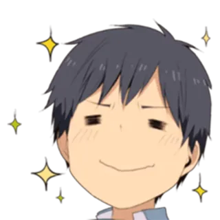 😊 anime, hoạt hình, tự mãn, mỉm cười, ngôi sao, hạnh phúc telegram sticker