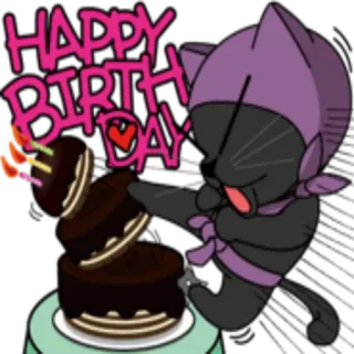 🎂 HAPPY BIRTHDAY 誕生日, 猫, ケーキ, お祝い, パーティー, 挨拶 whatsapp sticker