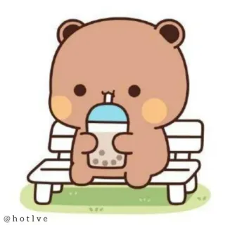 😮 @hotlve bear, cute, cartoon, boba, milk tea, bench telegram sticker