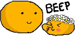 👉 BEEP fofo, amarelo, coroa de flores, desenho animado whatsapp sticker