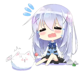 😭 Anime, Chibi, Pleurs, Triste, Fille, Chat, Kawaii, Mignon whatsapp sticker