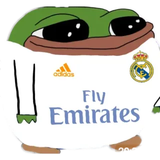 😁 Pepe Fly Emirates Pepe, Żaba, Meme, Piłka nożna, Sport, Real Madryt telegram sticker
