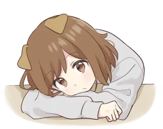 😶 Anime, Gadis, Telinga anjing, Lucu, Berbaring, Kawaii telegram sticker