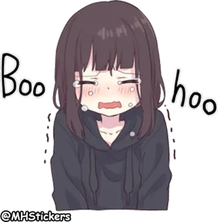 😭 Boo hoo плач, грустный, аниме девушка, слезы, эмоциональный, бу-ху, манга telegram sticker