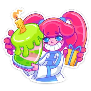 🎂 Dessin animé, Fille, Gâteau, Cadeau, Fête, Anniversaire, Joyeux, Amusant whatsapp sticker