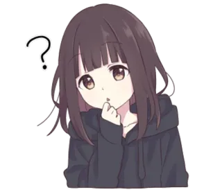 😶 anime, dziewczyna, znak zapytania, myślenie, zmieszany, kreskówka, słodkie, manga telegram sticker