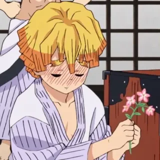 🌟 Zenitsu Agatsuma Demon Slayer Zenitsu, Demon Slayer, Anime, Flowers, Blushing, Cute, Shy telegram sticker