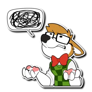 😠 perro, dibujo animado, confundido, expresión, pensando, bocadillo, nerd, gafas telegram sticker