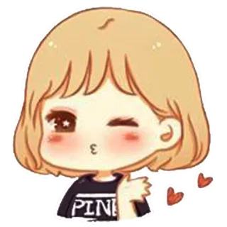 😚 PINK 귀여운, 카와이, 핑크, 여자, 하트, 만화, 스티커 telegram sticker