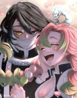 😍 Mitsuri Kanroji Demon Slayer 애니메이션, 팬아트, 캐릭터, 귀멸의 칼날, 칸로지 미츠리, 이구로 오바나이 whatsapp sticker