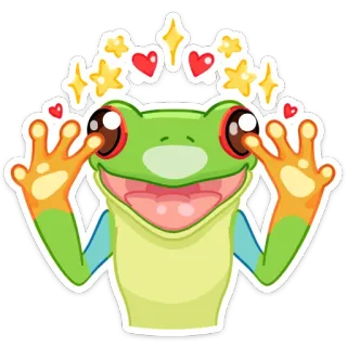 😍 żaba, słodki, gwiazdy, serca, szczęśliwy, kreskówka, zwierzę telegram sticker