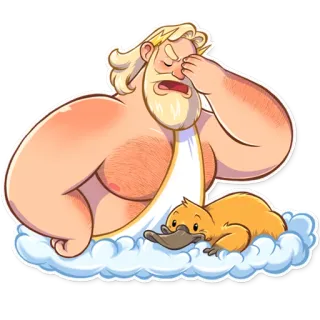 🤦 Zeus greek mythology, god, cartoon, clouds, platypus telegram sticker
