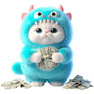 🤑 gatto, soldi, contanti, blu, mostro, carino telegram sticker