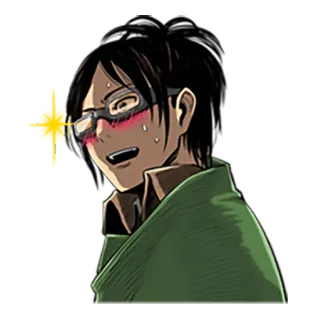 😳 Hange Zoë Attack on Titan Anime, Mangá, Hange Zoë, Attack on Titan, Suando, Envergonhado/a telegram sticker