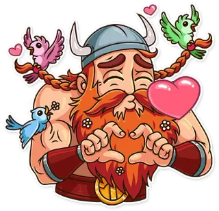 🥰 Viking, Hart, Liefde, Vogels, Cartoon, Sticker telegram sticker
