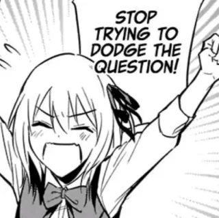 😤 STOP TRYING TO DODGE THE QUESTION! 애니메이션, 만화, 질문, 피하기, 느낌표 telegram sticker