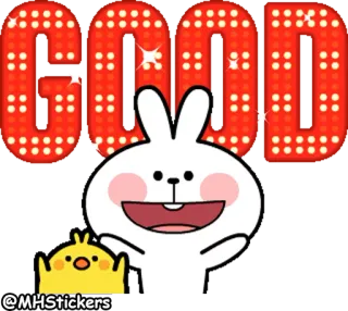 👍 GOOD coniglio, pulcino, felice, bene, carino, animazione telegram sticker