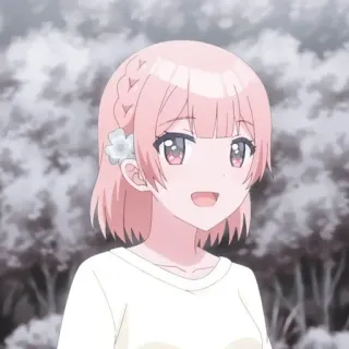 😃 anime, cô gái, tóc hồng, hoa, mỉm cười, dễ thương telegram sticker