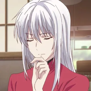🐍 Hatori Sohma Fruits Basket anime, character, Hatori Sohma, Fruits Basket, white hair, pensive telegram sticker