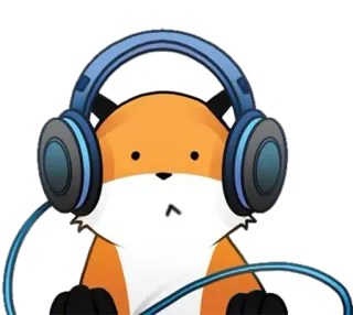 😕 zorro, auriculares, lindo, animal, dibujos animados, escuchando telegram sticker
