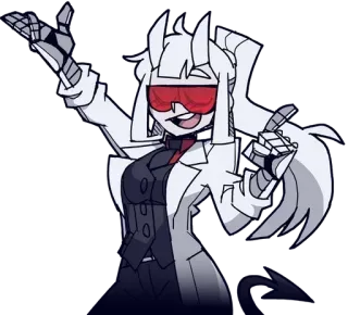 😛 Justice Helltaker helltaker, justice, anime, trò chơi điện tử, nhân vật, kính râm, ác quỷ, quỷ telegram sticker