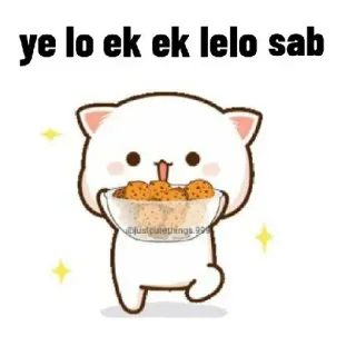 😂 ye lo ek ek lelo sab かわいい, 猫, ボウル, 食べ物, カワイイ whatsapp sticker