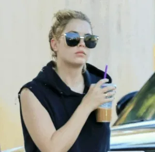 🦌 woman, sunglasses, drink, iced coffee, person, female telegram sticker
