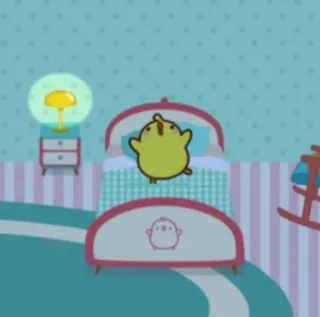🌟 cute, cartoon, bedroom, bed, chick telegram sticker