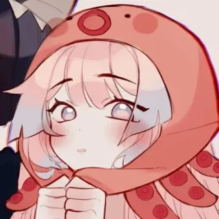 🥶 Anime, Ragazza, Polpo, Carino, Felpa con cappuccio, Cartone animato telegram sticker