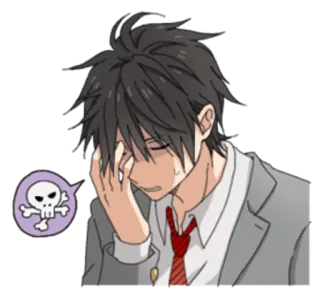 💀 Anime, Nhân vật, Đầu lâu, Buồn, Kiệt sức, Mồ hôi, Mệt mỏi, Hoạt hình telegram sticker