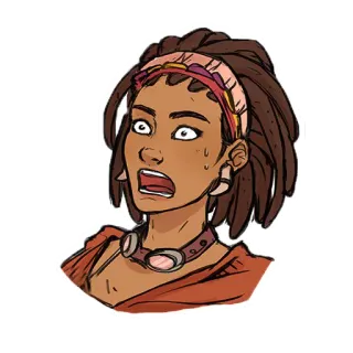 😲 woman, cartoon, surprised, dreadlocks, portrait, headband, anxious, open mouth telegram sticker