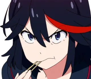 😠 Ryuko Matoi Kill la Kill Anime, Kill la Kill, Ryuko Matoi, arrabbiata, mangiare, bacchette whatsapp sticker