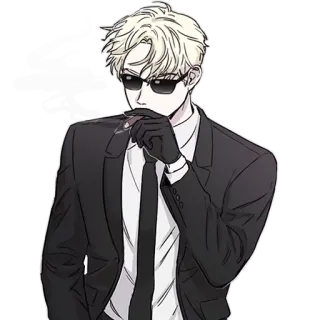 😎 pria, jas, kacamata hitam, sarung tangan, dasi, formal, kartun, anime whatsapp sticker