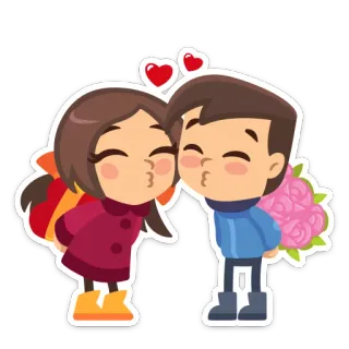 💖 paar, küssen, liebe, geschenk, blumen, romantik, cartoon, süß whatsapp sticker