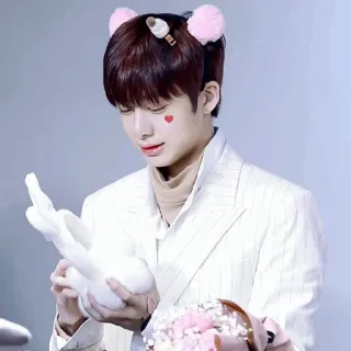 🌚 K-pop, Idole, Coeur sticker, Oreilles de lapin, Bouquet, Jeune adulte, Homme, Costume whatsapp sticker