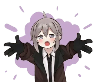 🤗 anime, character, open arms, cute, purple telegram sticker