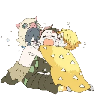 😭 anime, khóc, ôm, bạn bè, thanh gươm diệt quỷ, fanart telegram sticker