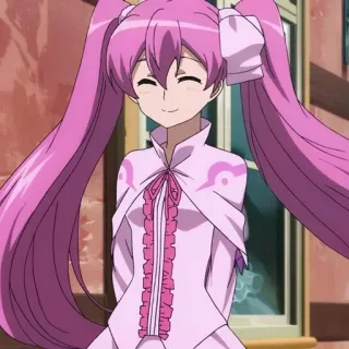 😊 Mine Akame ga Kill! anime, różowe włosy, kucyki, uśmiech, postać telegram sticker