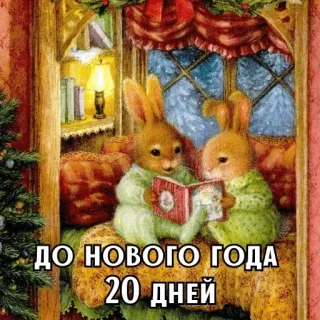 🎄 ДО НОВОГО ГОДА 20 ДНЕЙ lapins, nouvel an, noël, hiver, livre, lecture, festif whatsapp sticker