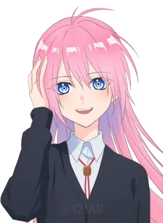 😄 @Y2YAB Anime, Gadis, Rambut merah muda, Mata biru, Seragam sekolah, Kartun telegram sticker