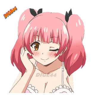 😉 DIGE44 Cô gái anime, Tóc hồng, Nháy mắt, Dễ thương, Hoạt hình, Minh họa telegram sticker