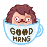 😴 GOOD MRNG 咖啡, 早晨, 树懒, 困, 卡通, 杯子 telegram sticker