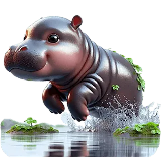 🏃 カバ, 動物, かわいい, 水, 漫画, 野生動物, 哺乳類 whatsapp sticker