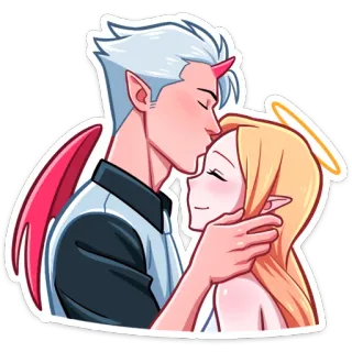 😘 天使, 恶魔, 爱, 吻, 卡通, 浪漫 telegram sticker
