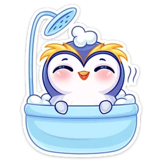 🛀 пингвин, мультфильм, душ, ванна, милый, животное, каваи, пена для ванны whatsapp sticker