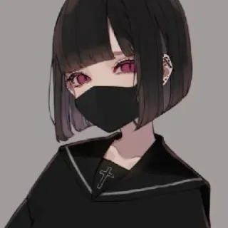 😷 fille anime, masque, gothique, emo, uniforme scolaire, croix, esthétique telegram sticker